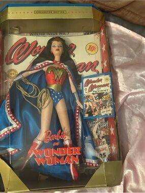 Barbie Wonder Woman Doll Packaging - Blue, Red, Gold